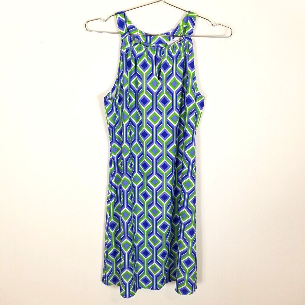 Jude Connally Women Sleeveless Geometric Print Dress Sz‎ M Blue Green Summer